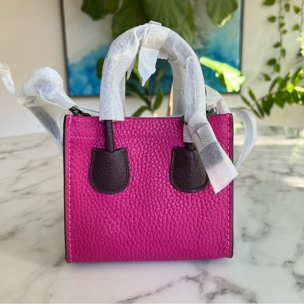 NWT COACH Cashin Carry Tote 14 Colorblock Cerise Pink Blue Green Leather Bag 746 - Picture 2 of 14